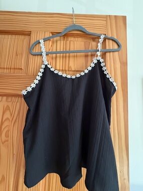 SHEIN Black Cami with White Daisy Trim